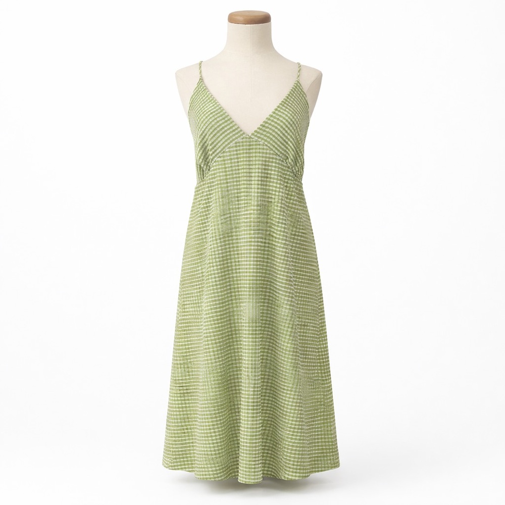 LISA SAYS GAH Green Stripe tank Dress 0320 seersucker textured babydoll